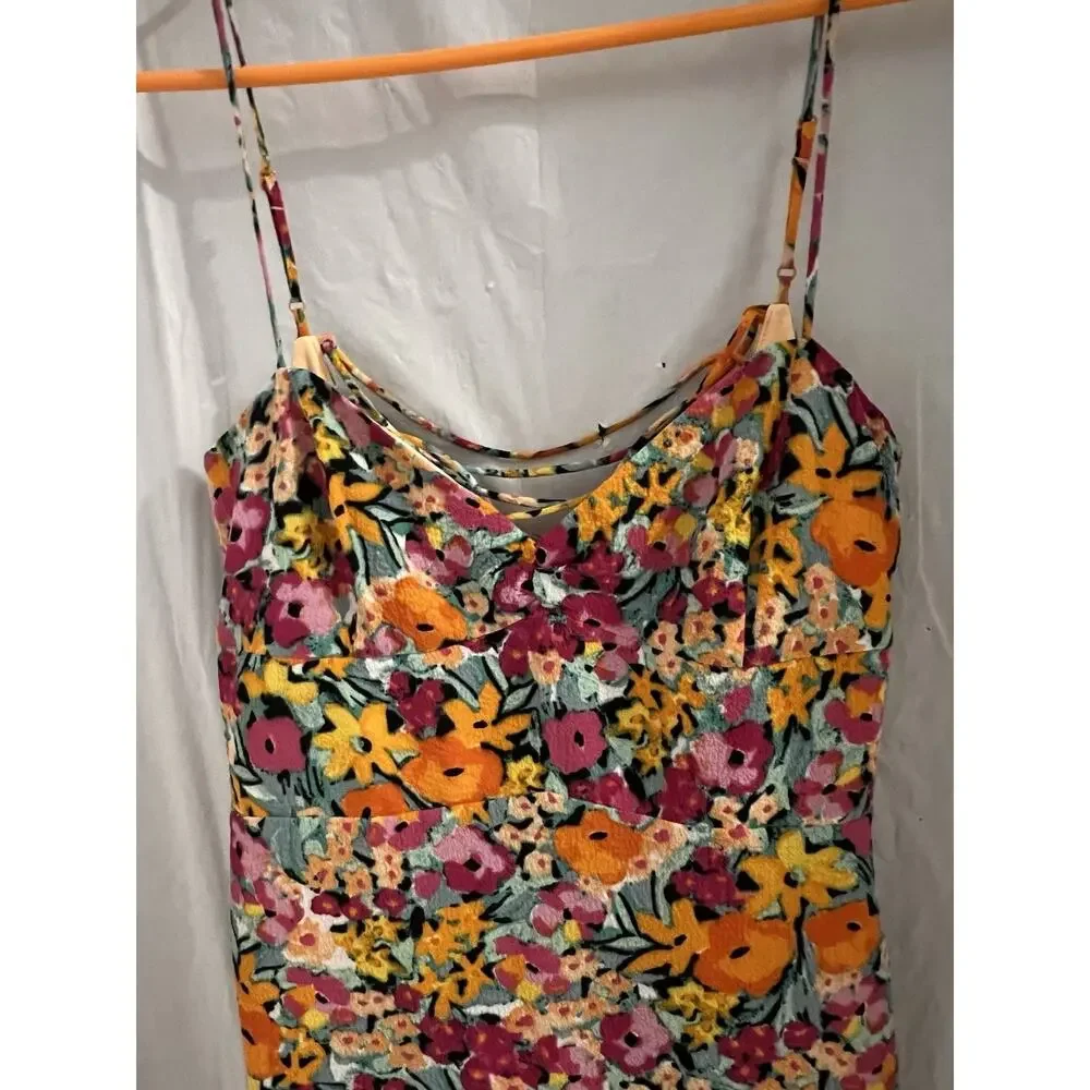 For Love And Lemons Orange Multicolor Floral Deena Mini Slip Dress Sz Xs - Picture 4 of 10